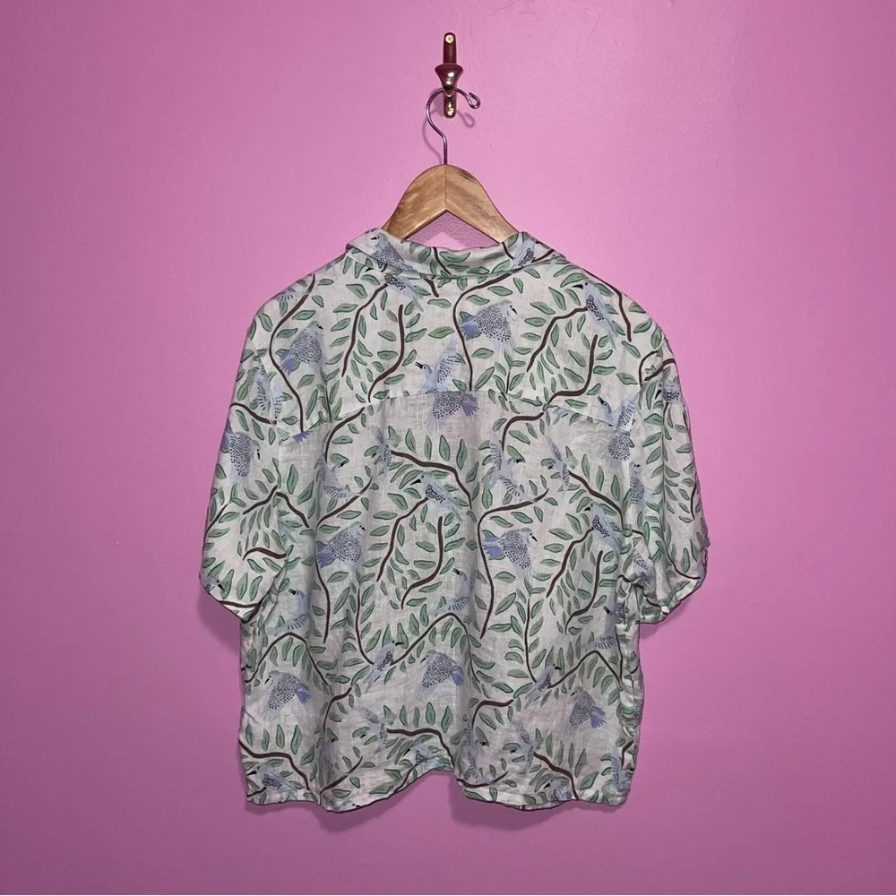 Cynthia Rowley Linen Blouse Women’s XL Button-Front Bird‎ Tropical - Picture 5 of 7